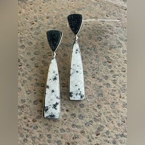 Elegant Black knight and snowball druzy White Dangle Earrings